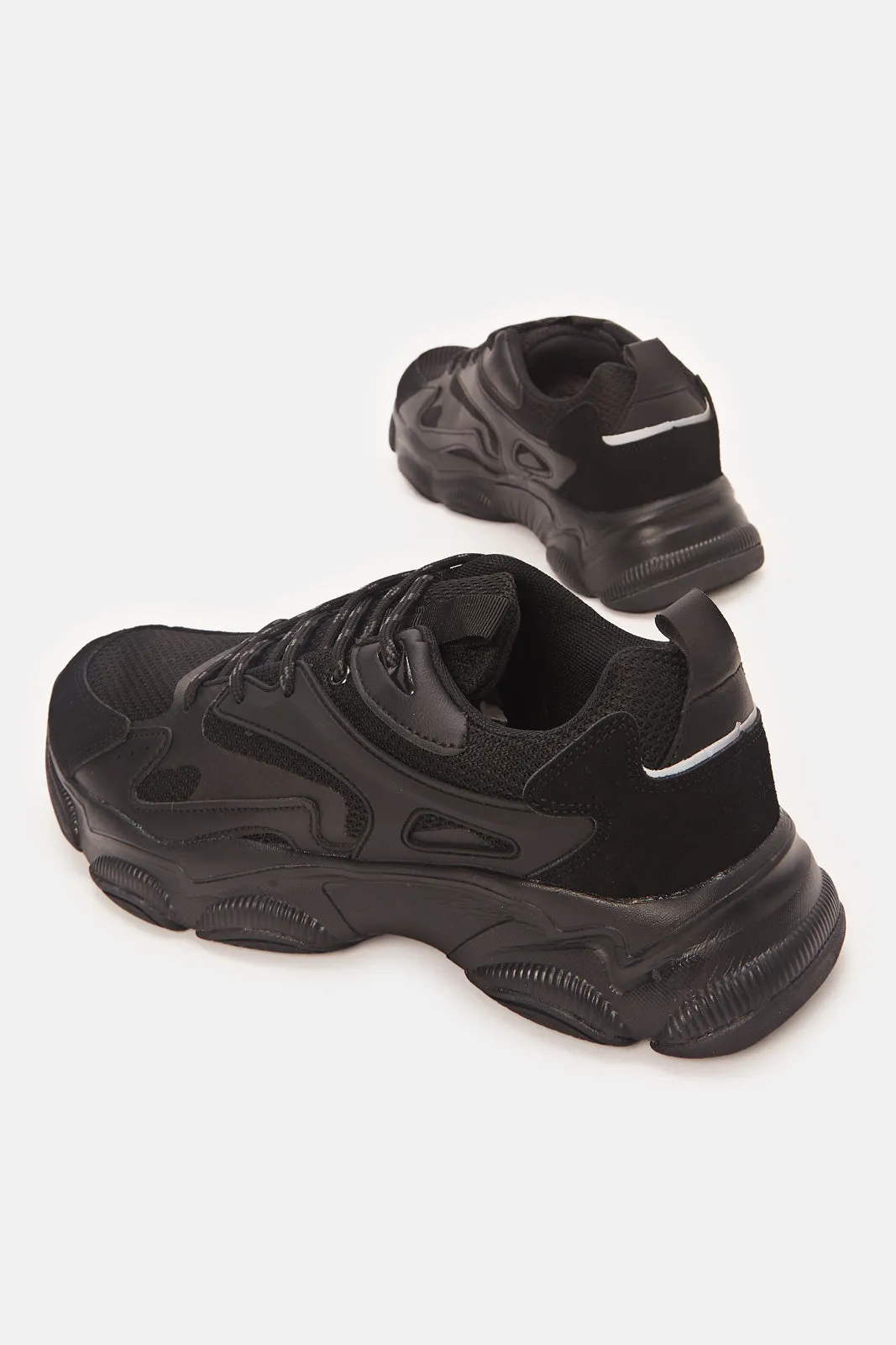 Men Black Material Block Chunky Trainers