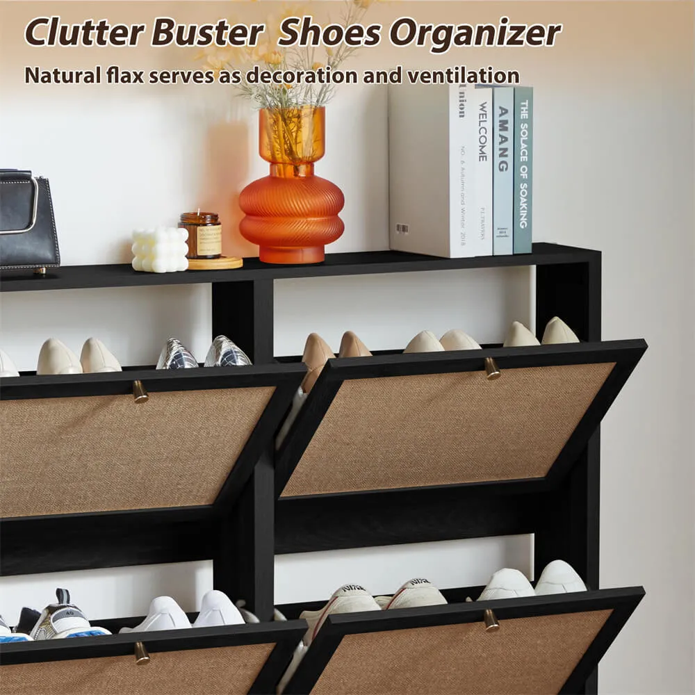 Modern Entryway Wooden Shoe Cabinet Freestanding Tipping Bucket Shoe Rack with 4 Flip Drawers