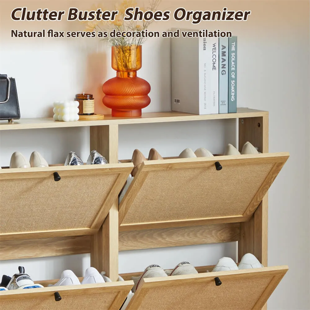 Modern Entryway Wooden Shoe Cabinet Freestanding Tipping Bucket Shoe Rack with 4 Flip Drawers