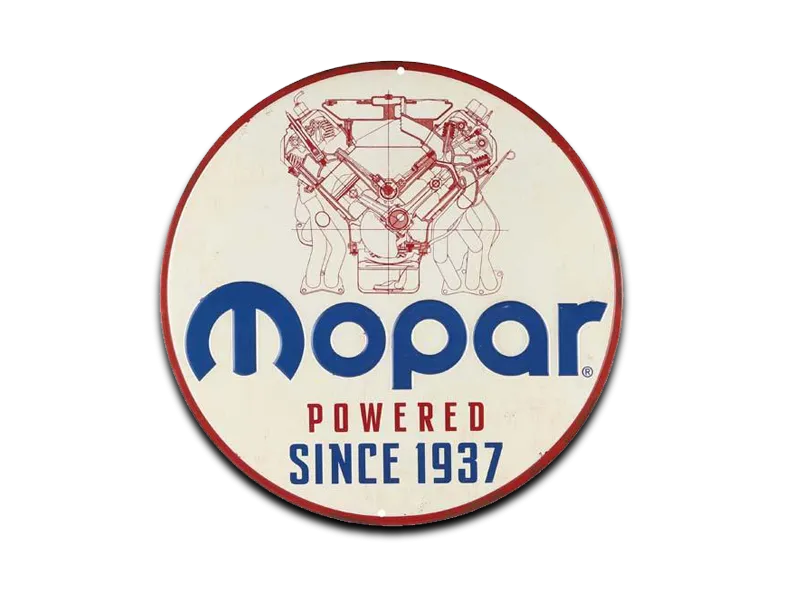 MOPAR POWERED EMBOSSED TIN SIGN, Size: 12" W X 12" H