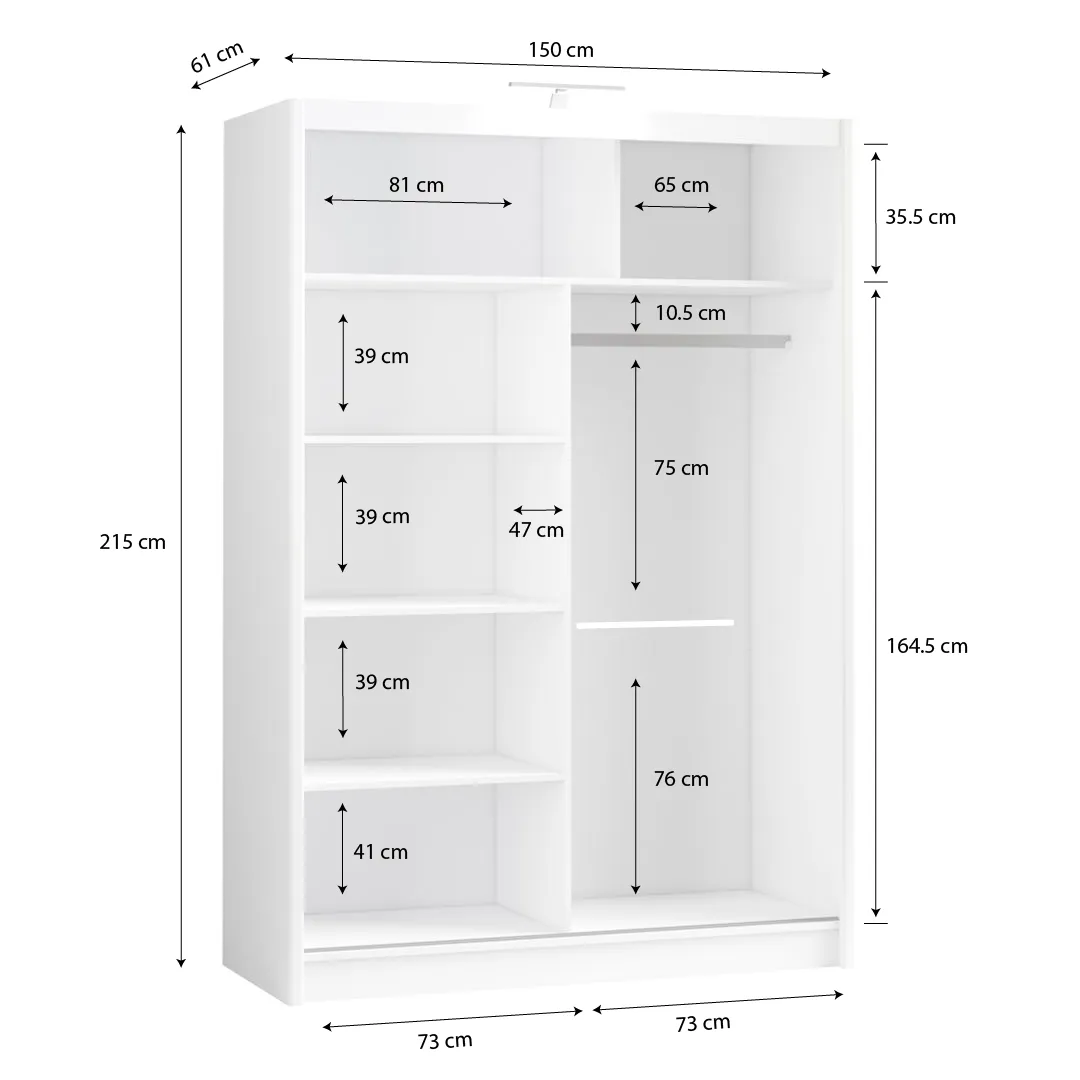 Piper 150cm Sliding Door Wardrobe White