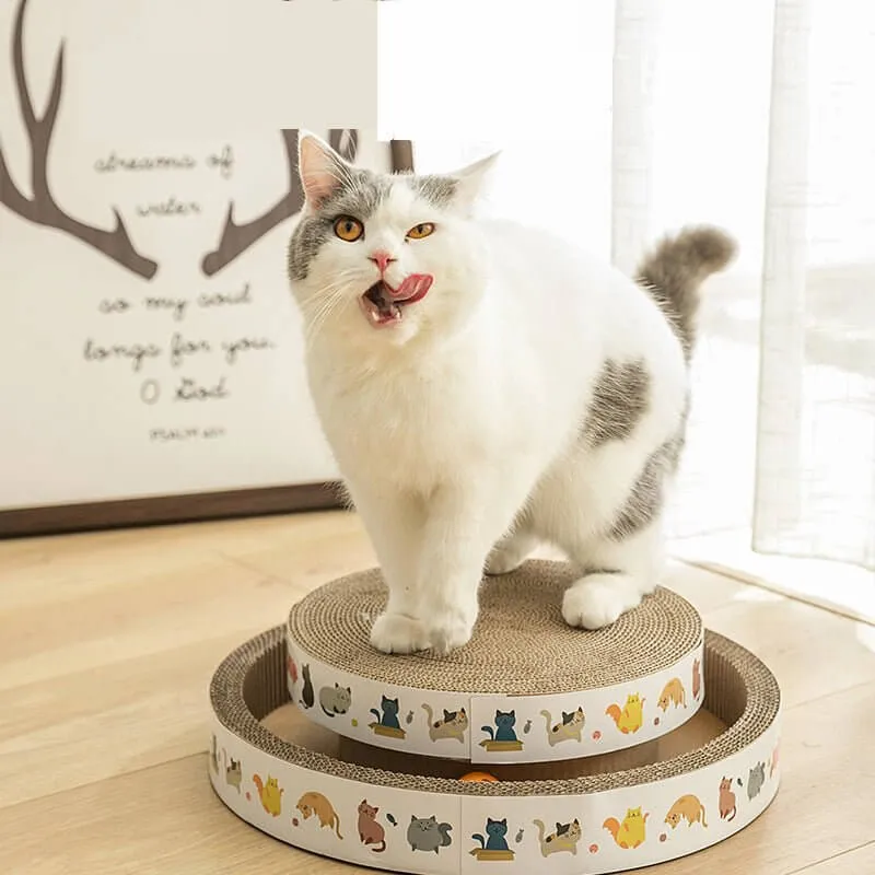 Round Cat Scratching Lounge Bed with 2 Bell Balls Toy