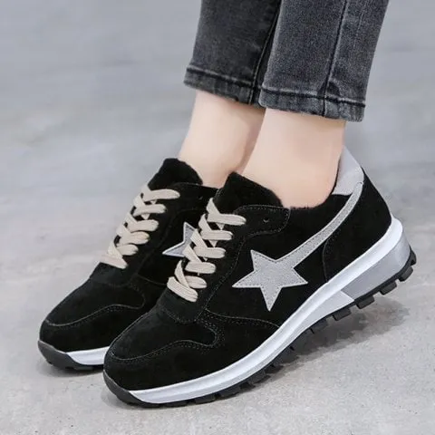 Simple  Block Star Patched Suede Sneakers