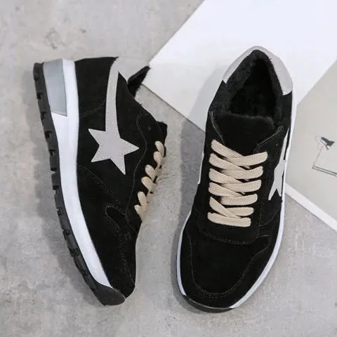 Simple  Block Star Patched Suede Sneakers