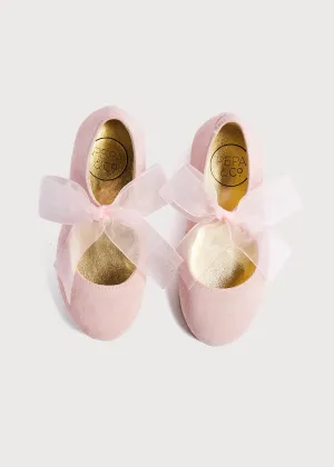 Suede Mary Jane Shoes in Pink With Organza Bow (24-34EU)