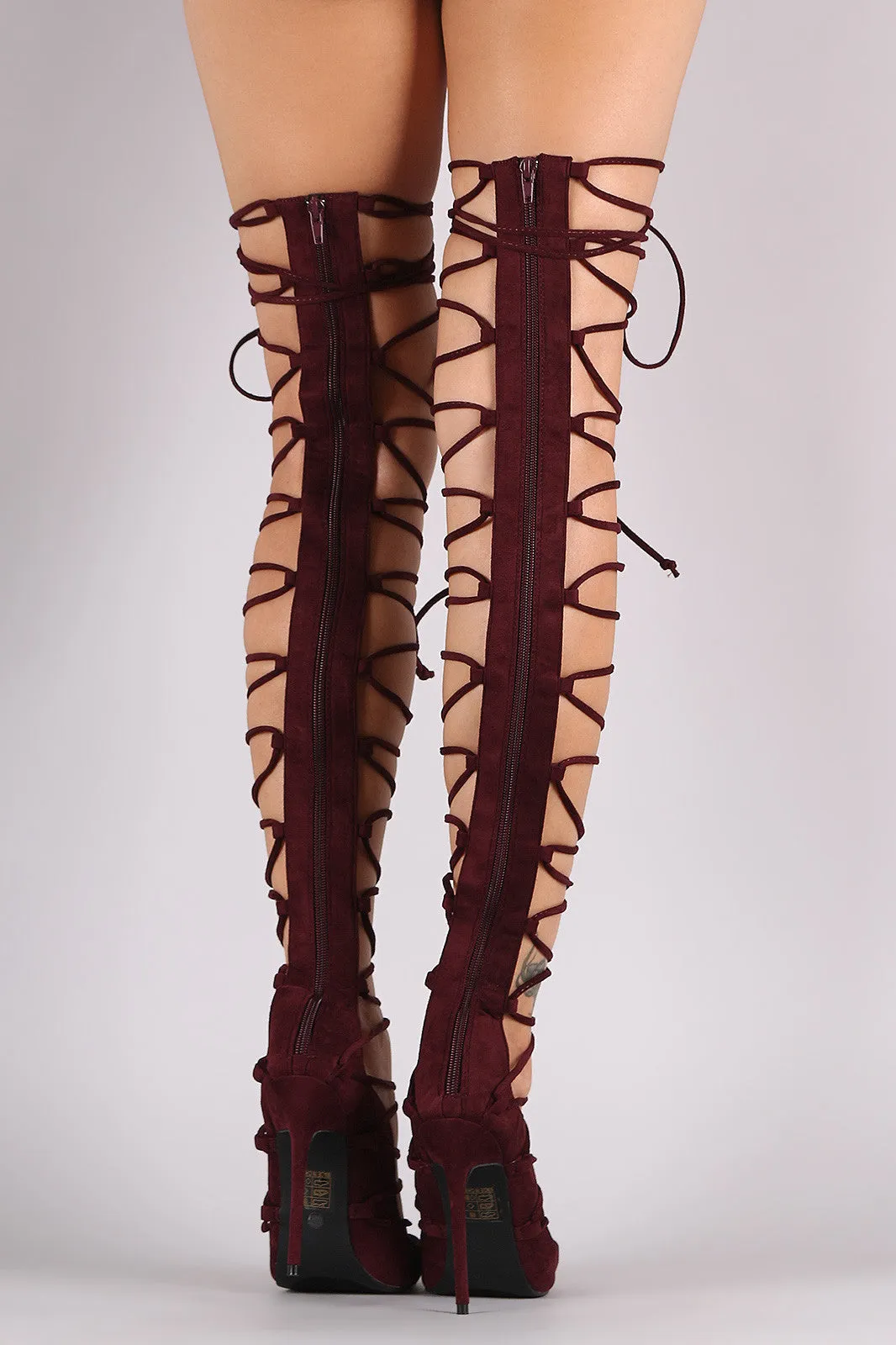 Suede Thigh High Lace Up Heel