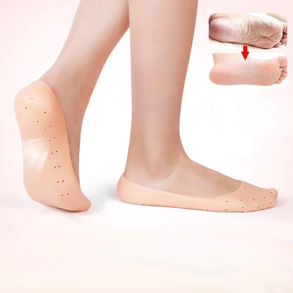 T TOPLINE Anti Crack Full Length Silicone Foot Protector Moisturizing Socks for Foot-Care and Heel Cracks,socks for cracked feet,heel pad for heel pain,anti crack heel socks (Free Size)