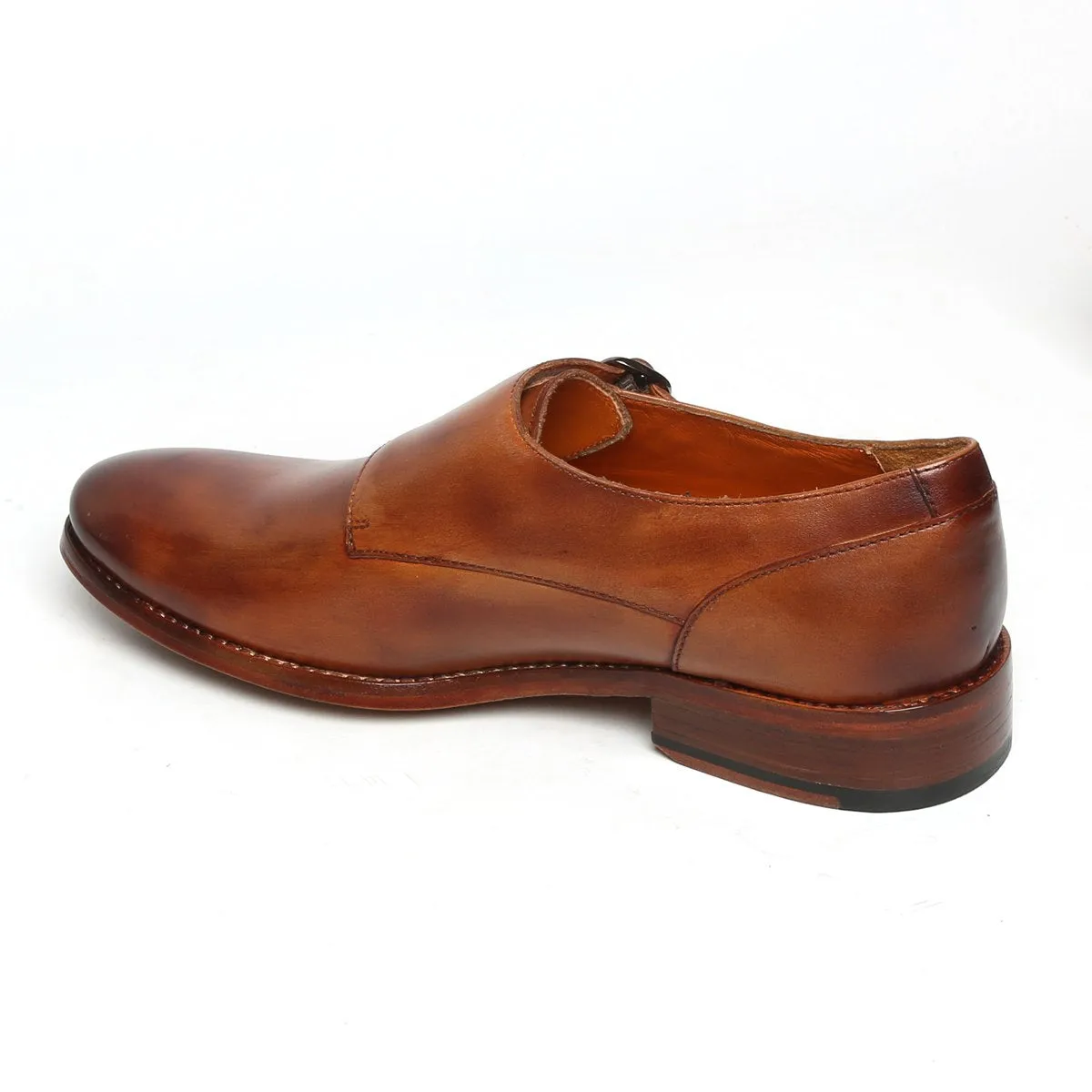 TAN CLOUDY FINISH LEATHER DOUBLE MONK SHOES BY BRUNE & BARESKIN