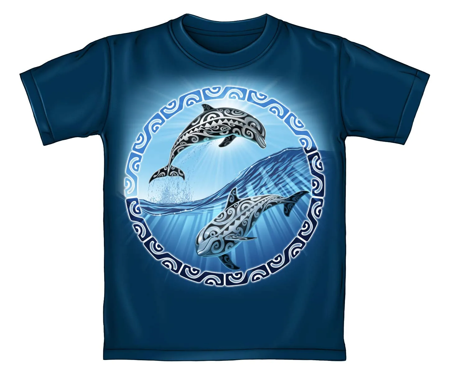 Tribal Dolphins Navy Youth Tee Shirt (Large 12/14