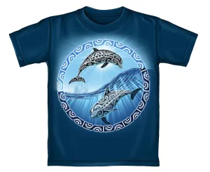 Tribal Dolphins Navy Youth Tee Shirt (Large 12/14