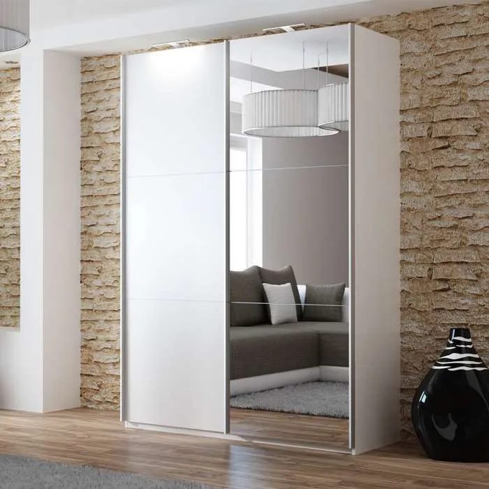 VIGO 150cm Sliding Door Wardrobe White Mirror