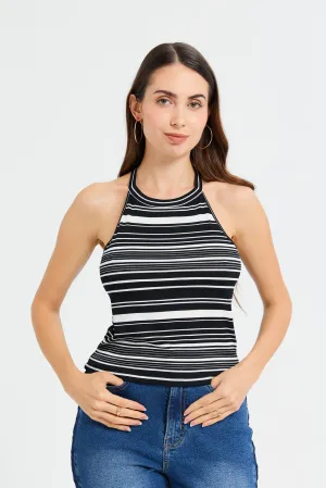 Woman Black And White Striped Top