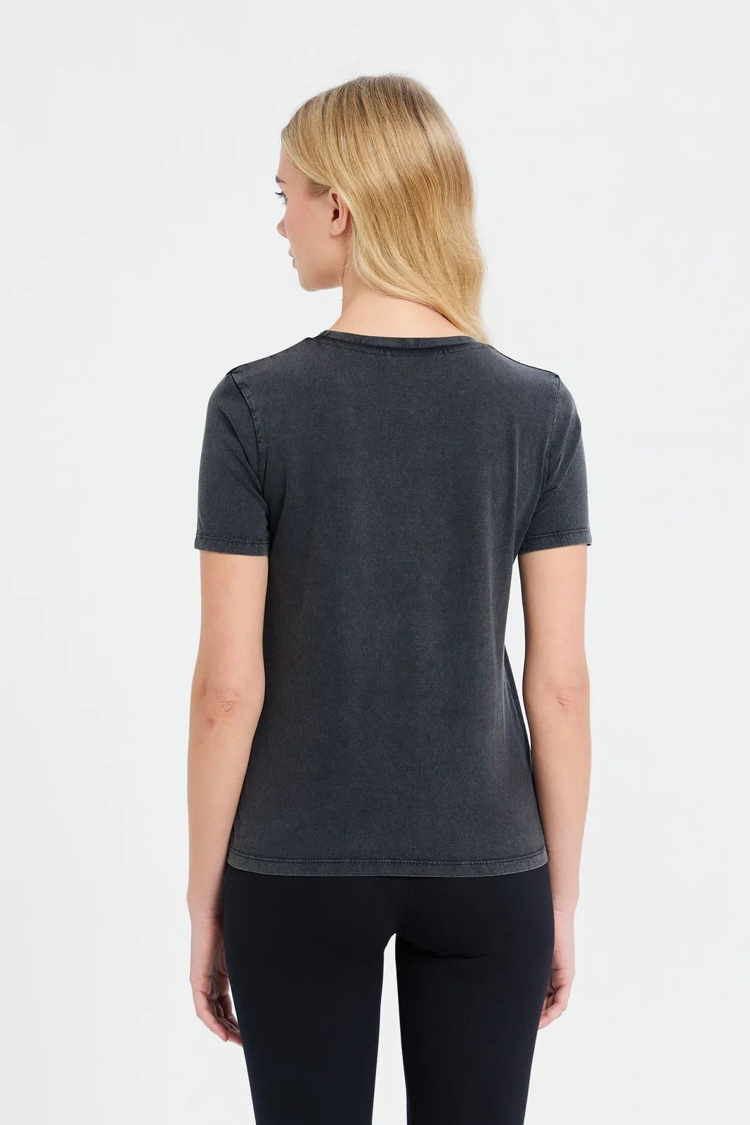 Women Charcoal Embellished T-Shirt