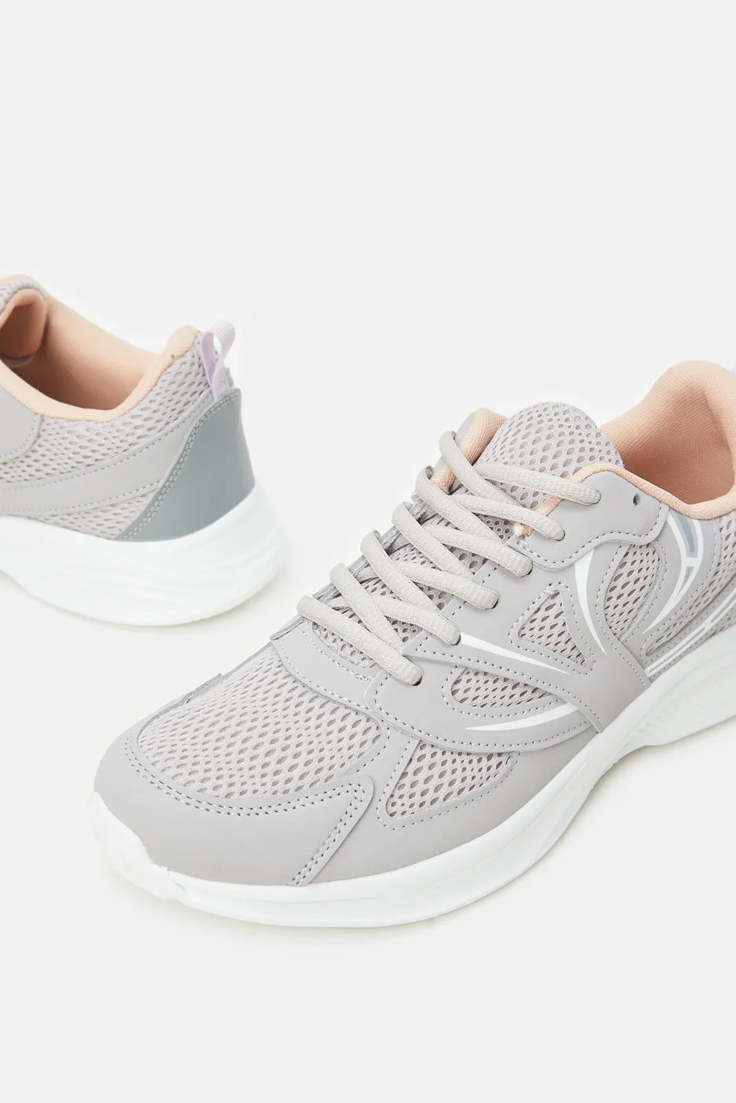 Women Grey Lace Up Running Shoes