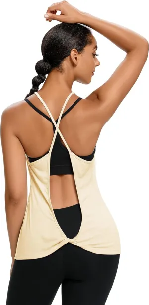 Workout Tops for Womens Open Back Yoga Activewear Cute Halter Gym Summer Tops Strappy Tank Tops