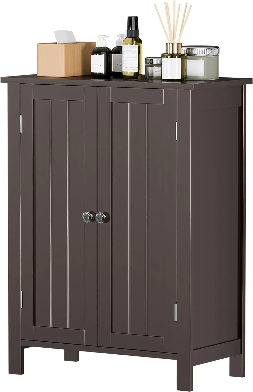 ZENY™ Bathroom Wooden Organizer Storage Cabinet with Double Door Adjustable Shelf