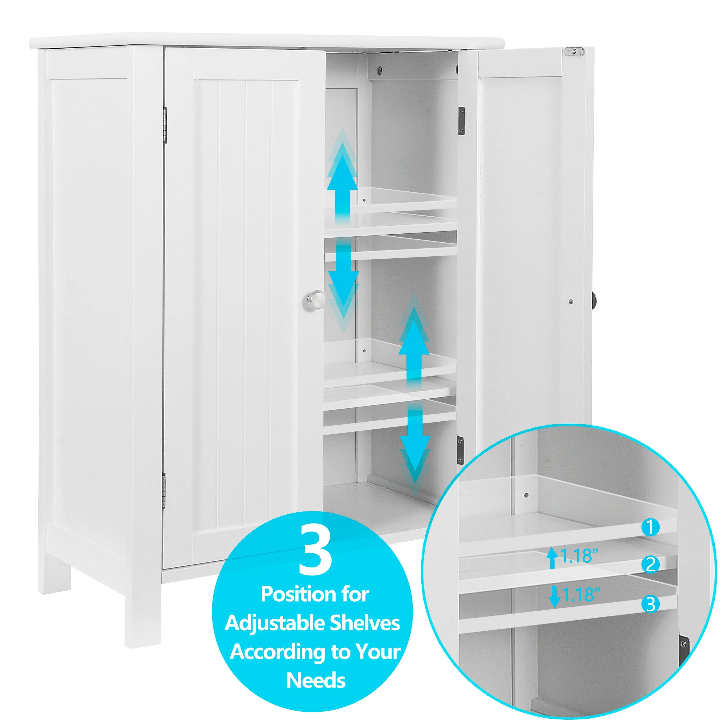 ZENY™ Bathroom Wooden Organizer Storage Cabinet with Double Door Adjustable Shelf