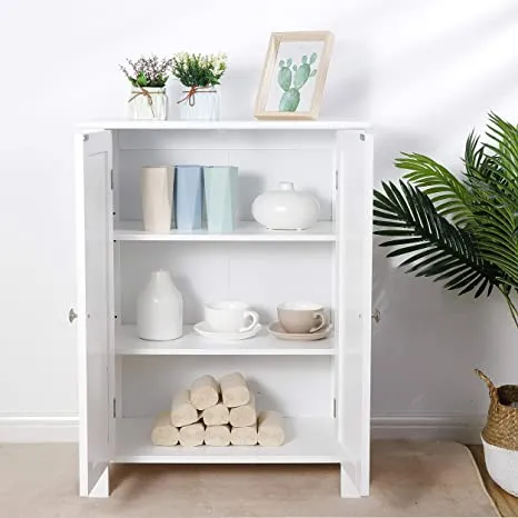 ZENY™ Bathroom Wooden Organizer Storage Cabinet with Double Door Adjustable Shelf